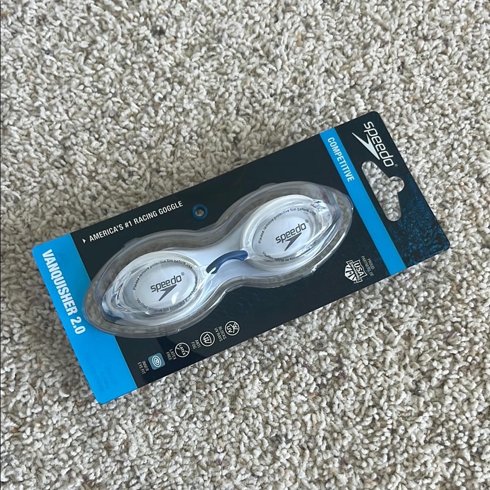 Speedo Vanquisher 2.0 Competitive Goggles - White and Blue
